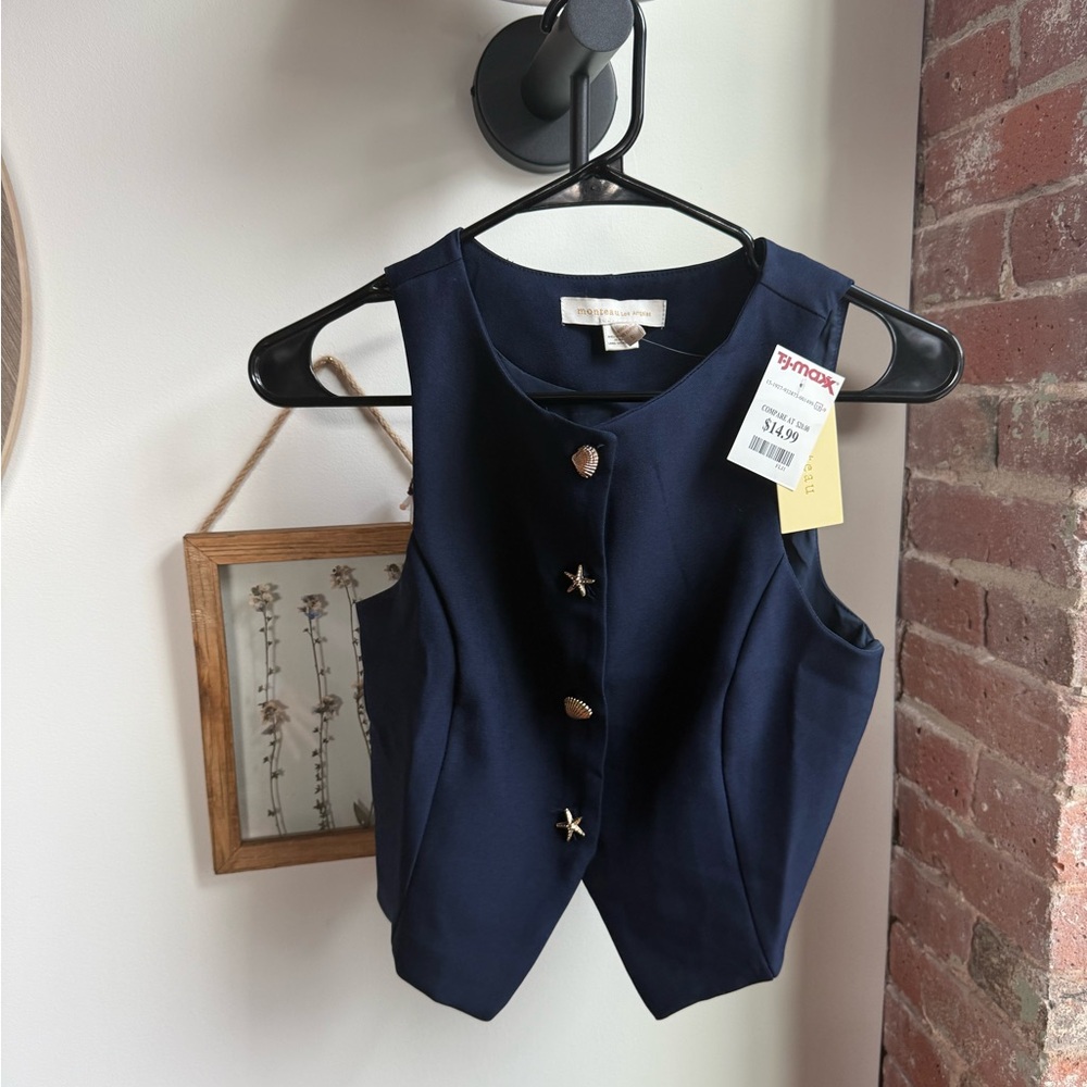 Monteau Navy Blue Sleeveless Button Vest with Star Buttons